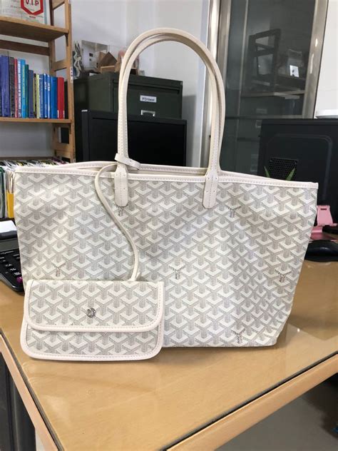 white and grey goyard bag|Goyard white tote bag.